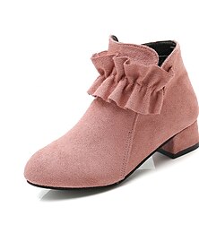cheap -Girls' Boots Daily Ankle Boots Heel Bootie Suede Height-increasing Big Kids(7years +) Little Kids(4-7ys) Daily Walking Shoes Zipper Black Pink Red Winter Fall