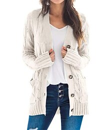 ieftine -Pentru femei Bluza Buzunar Tricotat Buton Culoare solidă Casual chunky Manșon Lung Fit regulat Pulovere Cardigan Deschis frontal Toamnă Iarnă Pulbere întunecată Albastru piscină Verde Militar