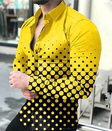 economico -Per uomo A pois Geometrica Camicia Camicia con bottoni Manica lunga Di tendenza Originale Informale Esterno Giornaliero Primavera & Autunno Collo ripiegabile Stampa Bottone giù Giallo Viola Arancione