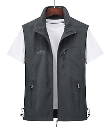 billiga -Herr Väst Gilet Fiskeväst Vandringsväst Ärmlös väst Gilet Jacka Utomhus Dagligen Utekväll Ledigt Vår Höst Ficka Polyester Nylon Andningsfunktion Slät Dragkedja Hög krage Lös passning Svart Armégrön
