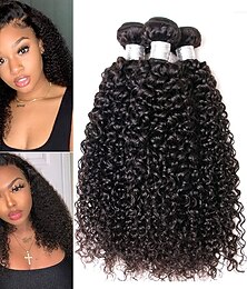 baratos -4 pacotes Tecer Cabelo Cabelo Brasileiro Kinky Curly Extensões de cabelo humano Cabelo humano remy 100% Remy Hair Weave Bundles 400 g Cabelo Humano Ondulado Extensões de Cabelo Natural 8-28 polegada