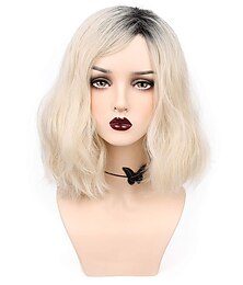 economico -parrucca bionda ondulata disordinata lunga fino alle spalle da donna con radici nere e riga laterale per uso quotidiano, parrucca da carnevale per cosplay e feste