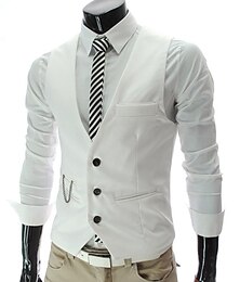 cheap -Men's Suit Vest Waistcoat Formal Wedding Work Business / Ceremony / Wedding Fashion 1920s All Seasons Polyester Solid Colored V Neck Slim Wine Black White Navy Blue Vest