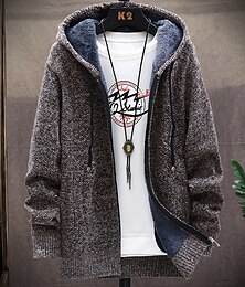 preiswerte -Herren Pullover Strickjacke Pullover Hoodie Zip Pullover Reißverschluss Pullover Jacke Stricken Strick Feste Farbe Mit Kapuze Stilvoll Outdoor Heim Bekleidung Herbst Winter Wein Blau S M L