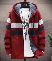 preiswerte -Herren Pullover Strickjacke Pullover Hoodie Reißverschluss-Pullover Pulloverjacke Stricken Gestrickt Farbblock Mit Kapuze Stilvoll Outdoor Heim Bekleidung Herbst Winter Wein Marineblau S M L