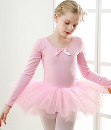 abordables -Tenues de Danse pour Enfants Ballet Robe Noeud Couleur Unie Fantaisie Fille Entraînement Utilisation Manches Longues Taille haute Mélange de Coton Tulle