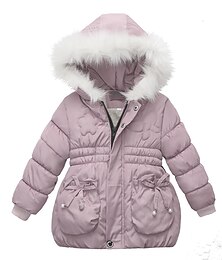 billiga -Småbarn Flickor Ner Kappa Långärmad Svart Rodnande Rosa Kaki Slät Ficka Höst Vinter Aktiv Gata 1-4 år