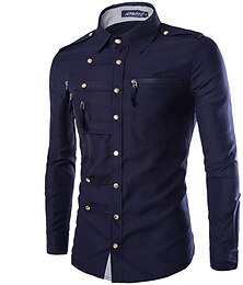 baratos -Camisa de festa masculina gola de cor sólida gola clássica diária básica manga longa tops finos vinho militar preto exército verde/outono/primavera/verão/camisas de vestido/casamento