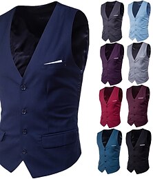 economico -Per uomo Gilet Panciotto Matrimonio Ufficio Strada Attività commerciale Streetwear Lavoro Estate Autunno Tasche Cotone Traspirante Tinta unica Monopetto A V Standard azzurro cielo Nero Vino Rosso