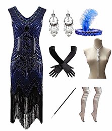cheap -Roaring 20s 1920s Cocktail Dress Vintage Dress Flapper Dress Dress Outfits Prom Dress Prom Dresses The Great Gatsby Charleston Plus Size Women's Feather New Year 1 Necklace
