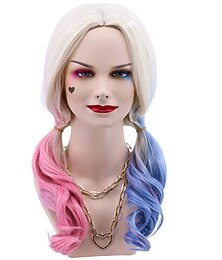 economico -parrucca cosplay harley quinn cfalaicos ondulata lunga tintura colore rosa blu per le donne parrucche del partito parrucche di halloween