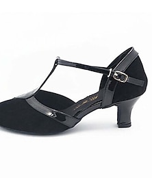 ieftine -Pentru femei Sală Dans Pantofi Moderni Pantofi Salsa Line Dance Călcâi Despicare Toc Cubanez Buclă Centură-T Negru & Auriu Negru