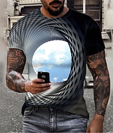 cheap -Men's T shirt Tee Optical Illusion Clouds Round Neck Black Yellow Blue Purple Green 3D Print Outdoor Street Short Sleeve Print Clothing Apparel Sports Fashion Designer Sportswear