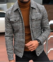 economico -Per uomo Giacca da camionista Giacca sportiva Giornaliero Per uscire Antivento Tenere al caldo Tasche Autunno Inverno A quadri Streetwear Informale Collo ripiegabile Standard Standard Grigio Giacca