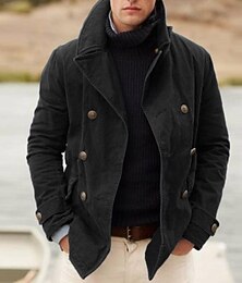 お買い得  -男性用 ジャケット アウトドア 日常 防風 保温 ポケット キルト 春 秋 平織り ストリートファッション カジュアル 折襟 ショート レギュラー ブラック ブルー ジャケット