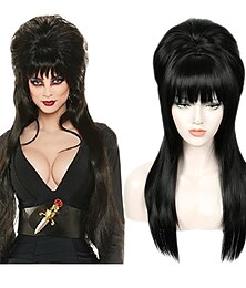 economico -Parrucca Medievale Cosplay Parrucca Ondulata a Parte Centrale Come Mostrato Capelli Sintetici per Donne Parrucche di Halloween Nere