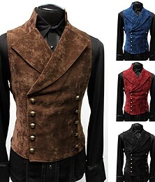 economico -Per uomo Gilet Panciotto Matrimonio Ufficio Strada Attività commerciale Lavoro 1920s Autunno Colletto di pelliccia Cotone Traspirante Tinta unica Doppiopetto Collo ripiegabile Standard Nero Vino Blu