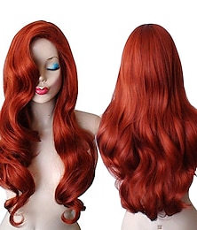 economico -Parrucca cosplay lunga ondulata rossa rame Jessica Rabbit da 28 pollici, riccia a spirale, anime, resistente al calore, per donne, parrucche di carnevale