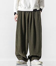economico -Per uomo Pantaloni di velluto a coste Pantaloni Pantaloni larghi Tasche A cordoncino Vita elastica Tinta unica Comfort Caldo Lunghezza intera Giornaliero Di tendenza Informale Morbido blu navy Verde