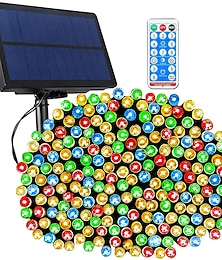 billige -led solcelle julelyssnorer utendørs vanntett 100m 334.5ft 1000led/50m 171ft 500 led solenergi julelys med fjernkontroll8 moduser vanntette terrasselys for juletre uteplass hage hagefest dekorasjon