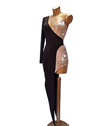 billige -dans salsa latin dansekjole krystaller kostymer/ rhinestones kvinners trening ytelse fest langermet høy spandex/en skulder