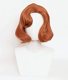 economico -parrucca beth harmon parrucca queens gambit parrucca corta castana riccia capelli castani ramati parrucca ondulata arancione zenzero capelli biondi parrucche cosplay parrucche carnevale