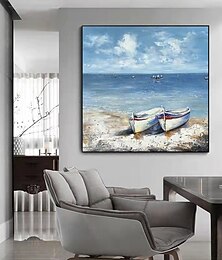 baratos -Pintura a óleo artesanal arte da parede da lona decoração abstrata marinha barcos na praia para decoração de casa rolada sem moldura pintura não esticada