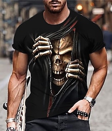 cheap -Skull Casual Mens 3D Shirt For Halloween | Blue Summer Cotton | Men'S Unisex Tee Funny Shirts Graphic Prints Crew Neck Custom Black Green Khaki 3D Daily