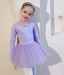 abordables -Tenues de Danse pour Enfants Ballet Robe Noeud Dentelle Couleur Unie Fille Entraînement Utilisation Manches Longues Taille haute Mélange de Coton Tulle