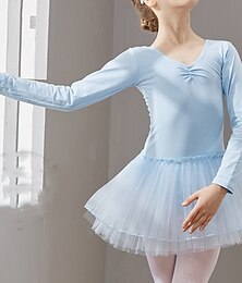 levne -Dětské taneční kostýmy Balet Šaty Jednobarevné Tyl Dívčí Trénink Výkon Dlouhý rukáv Tyl Bavlna