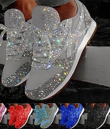 voordelige -Dames Sportschoenen Sneakers Blingbling schoenen Paillet Bling Bling sneakers Buiten Dagelijks Pailletten Plateau Platte hak Ronde Teen Sportief Klassiek Casual Wandelen Glitter Netstof Veters Zilver