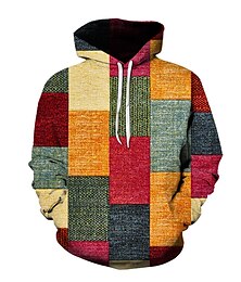 economico -Per uomo Felpa con cappuccio Felpa con cappuccio pullover Stampa personalizzata Rosso Blu Viola Arancione Con cappuccio Pop art A quadri Color Block Lacci Informale Giornaliero Per eventi Stampa 3D