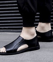 billige -Herre Sandaler Romerske sko Komfort sandaler Afslappet Romersk sko Strand Nappalæder Sommer