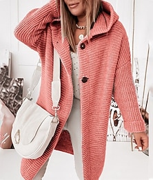cheap -Women's Cardigan Sweater Jumper Knit Button Knitted Solid Color Hooded Stylish Casual Daily Weekend Winter Fall Green Pink S M L / Long Sleeve / Regular Fit