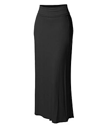 abordables -Femmes Jupe Crochet Jupes de Travail Jupe Longue Streetwear Basique Maxi Jupes Couleur Unie Bureau / Carrière Fête Noir Rouge Été Polyester