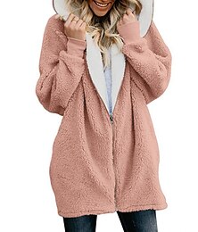 levne -Dámské Šik ven Velkoformátové Sherpa Fleece Zip Kaštanově hnědá Džínová modrá Černá Pevná barva Ležérní Dlouhý rukáv Fleece S M L XL XXL 3XL / Flísová podšívka / Dlouhé