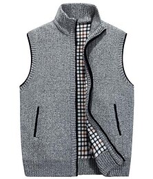 cheap -Men's Vest Daily Wear Going out Festival Business Basic Fall & Winter Pocket Polyester Warm Breathable Soft Comfortable Solid Colored Zipper Standing Collar Regular Fit Azure Burgundy Light Grey Dark