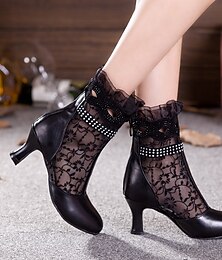 cheap -Women's Dance Boots Performance Training Party Collections Professional Pattern / Print Tulle High Heel Round Toe Zipper Adults' Black