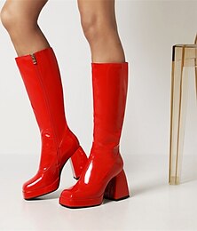 baratos -botas femininas gogo brancas de cano alto com salto bloco e fecho de zíper – design retrô elegante para festa e uso casual