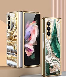 cheap -Phone Case For Samsung Galaxy Z Fold 5 Z Fold 3 Full Body Case Plating Dustproof Marble Tempered Glass