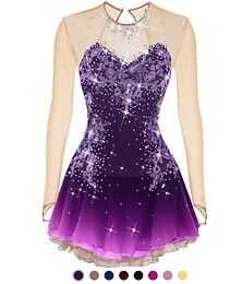 preiswerte -Eiskunstlaufkleid Damen Mädchen Eislaufen Kleider Austattungen Violett Weiß Pudriges Rosa Blume Rückenfrei Gitter Elasthan Wettbewerb Eiskunstlaufkleidung Handgemacht Mit Steinen verziert Strass