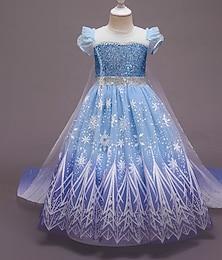 Недорогие -Дети Девочки Платье Пайетки В снежинку Без рукавов Выступление Для вечеринок Блестящие Принцесса Костюм Шифон Полиэстер Макси Осень Зима 3-10 лет Синий