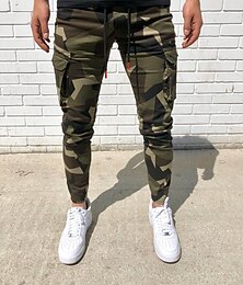 cheap -Men's Cargo Pants Cargo Trousers Joggers Trousers Camo Pants Drawstring Elastic Waist Classic Camouflage Comfort Soft Full Length Daily Sports Stylish Casual Camouflage Dark Gray Micro-elastic