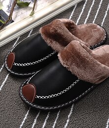 cheap -Men's Slippers & Flip-Flops Fur Lined Warm Slippers Fleece Slippers Casual Home PU Black Light Brown Brown Winter