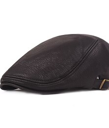 abordables -Hombre Gorra Plana Negro Marrón PU Color puro Moda de los años 20 Vintage Casual Exterior Calle Diario Color puro Resistente al Viento Comodidad Transpirable Moda