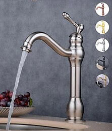 economico -miscelatore per lavabo da bagno montato sul ponte, rubinetti per lavabo da bagno girevoli a 360 gradi monocomando rosa rubinetto elettrolitico monoforo con acqua calda e fredda oro/nero/oro spazzolato/ottone/nichel rustico