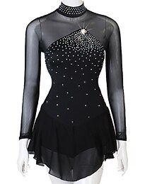 cheap -Figure Skating Dress Women's Girls' Ice Skating Dress Outfits Black Open Back Patchwork Mesh Spandex High Elasticity Practice Professional Competition Skating Wear Handmade Crystal / Rhinestone