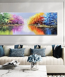 preiswerte -Handgefertigtes Ölgemälde auf Leinwand, Wandkunst, Dekoration, abstrakte Landschaftsmalerei, bunter Wald, für Wohnkultur, gerollt, rahmenlos, ungedehnt