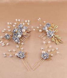 billiga -blå söta blommor små pärlor blomma håraccessoarer hår kam hår insättning brud huvudbonad klänning klänning accessoarer