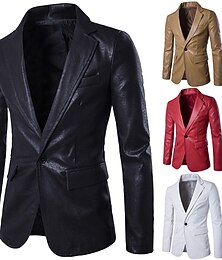 economico -Per uomo Giubbotto Giacca di pelle sintetica Giacca Matrimonio Attività commerciale Tenere al caldo Anti-pioggia Tasche Autunno Tinta unica Lavoro Elegante Collo ripiegabile Standard Ecopelle Standard